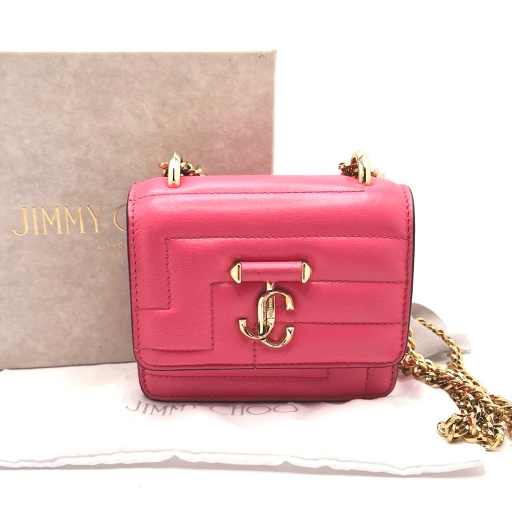 Authentic JIMMY CHOO Candy Pink Micro Avenue Quad Gold Chain Shoulder Bag